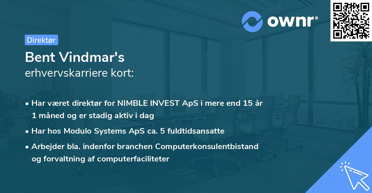 Bent Vindmar's erhvervskarriere kort