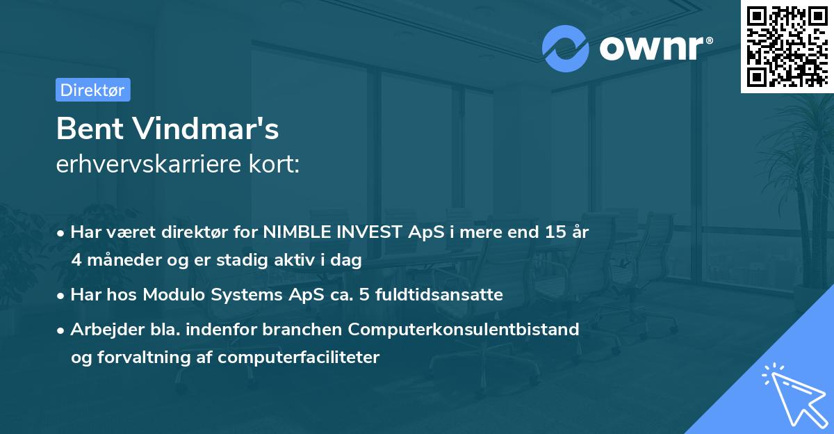 Bent Vindmar's erhvervskarriere kort