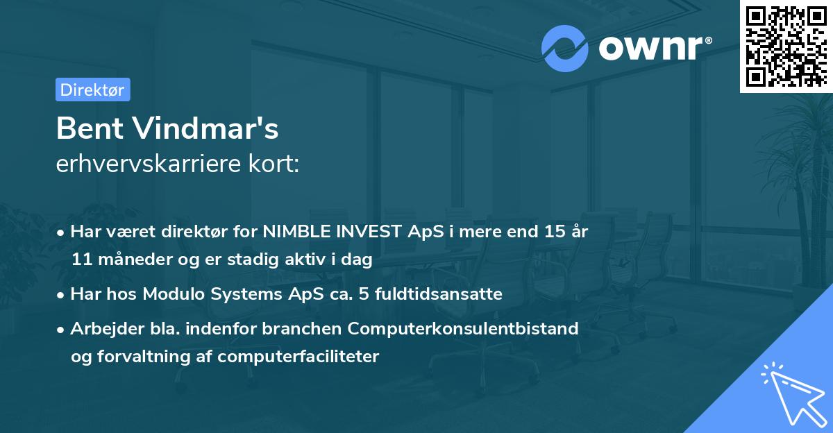 Bent Vindmar's erhvervskarriere kort