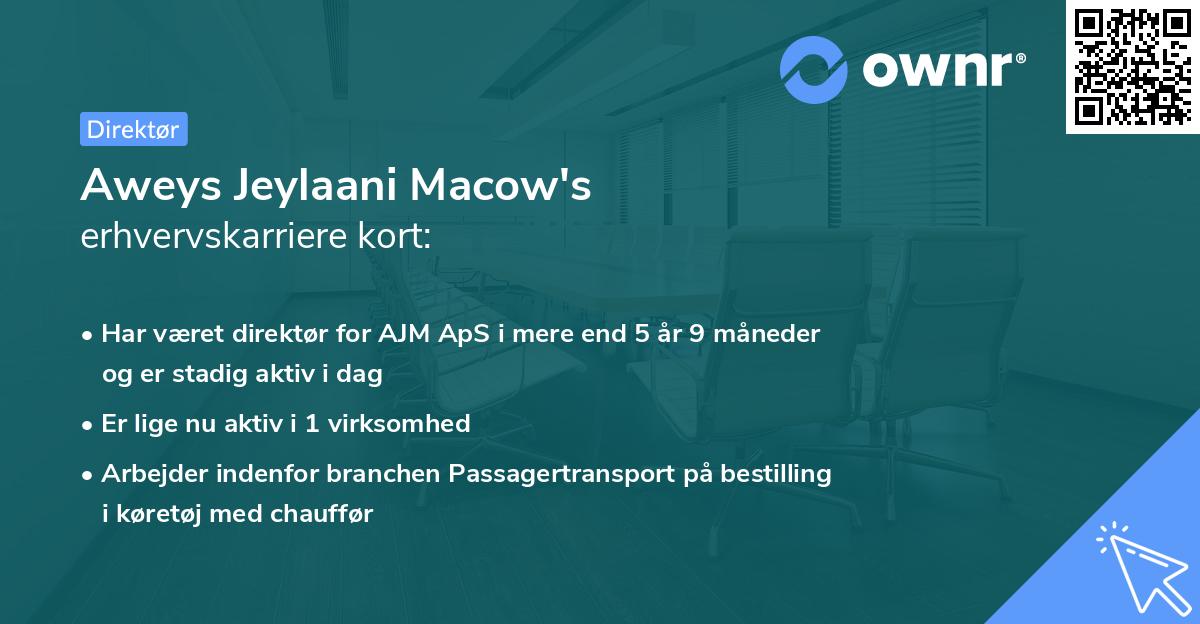 Aweys Jeylaani Macow's erhvervskarriere kort