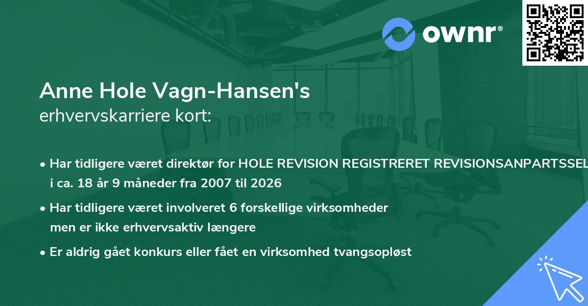 Anne Hole Vagn-Hansen's erhvervskarriere kort