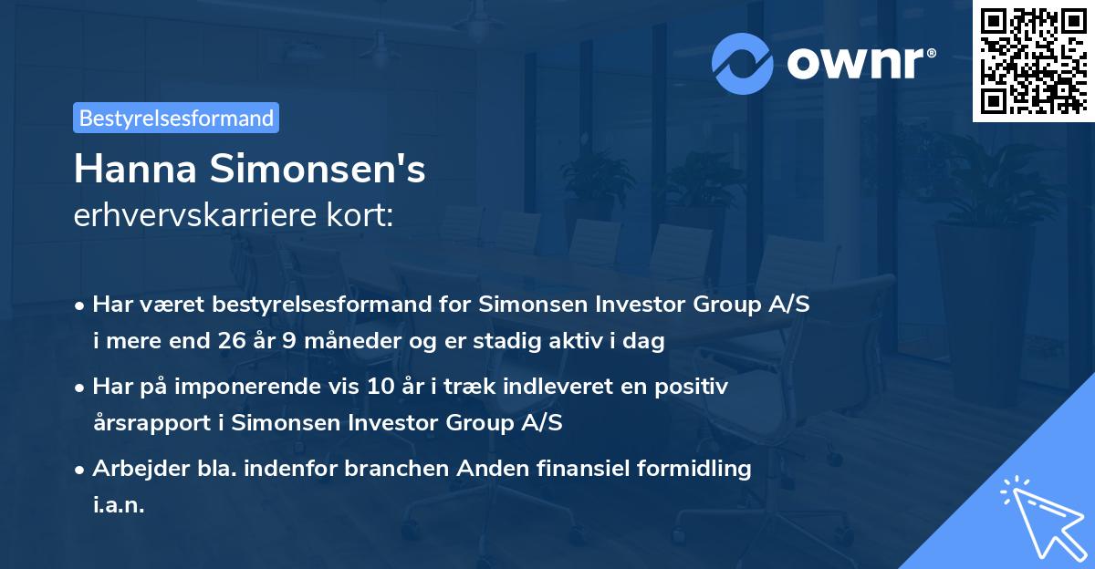 Hanna Simonsen's erhvervskarriere kort