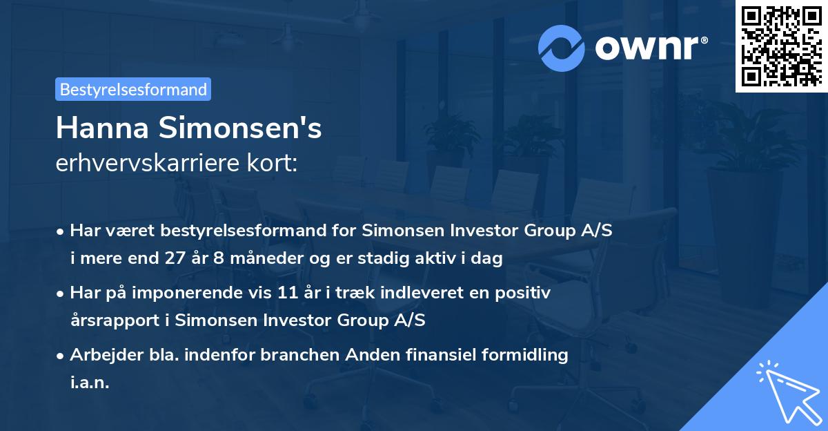 Hanna Simonsen's erhvervskarriere kort