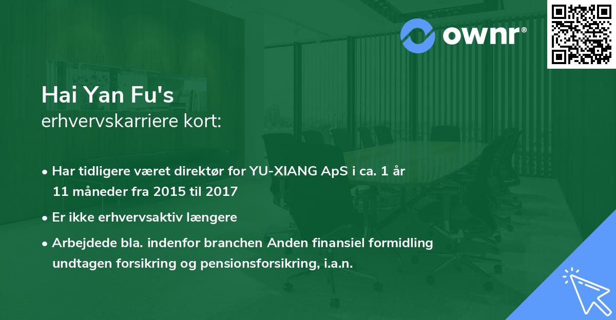 Hai Yan Fu's erhvervskarriere kort