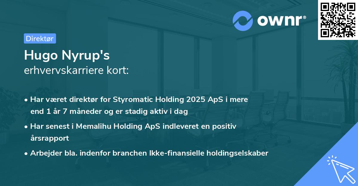 Hugo Nyrup's erhvervskarriere kort