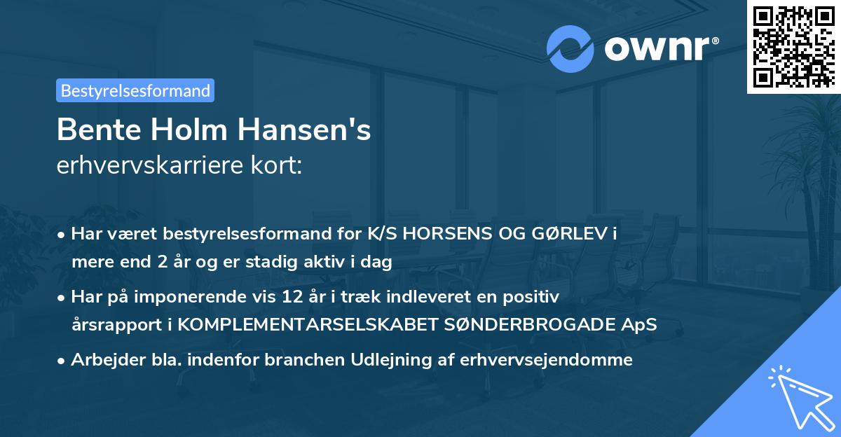 Bente Holm Hansen's erhvervskarriere kort