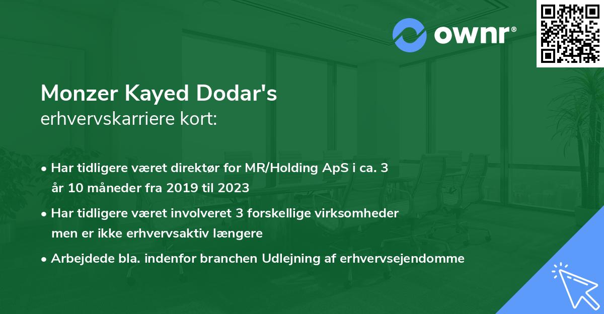 Monzer Kayed Dodar's erhvervskarriere kort