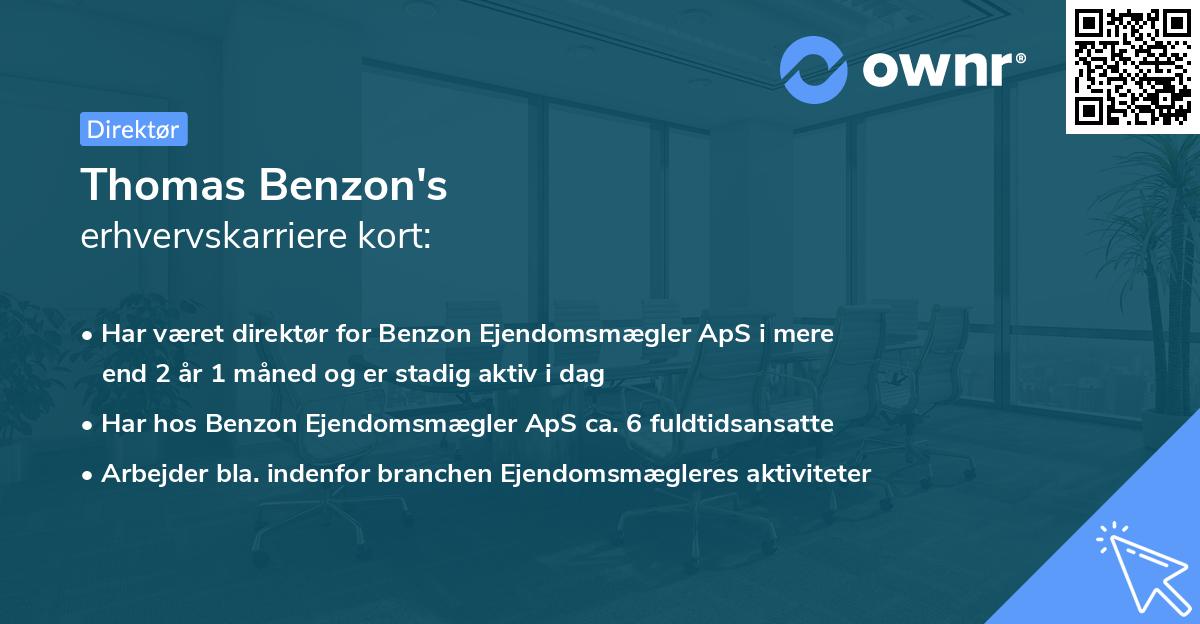 Thomas Benzon's erhvervskarriere kort