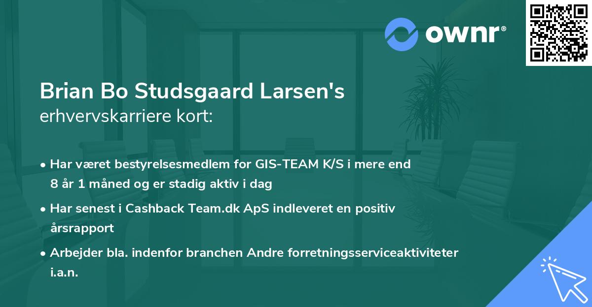 Brian Bo Studsgaard Larsen's erhvervskarriere kort