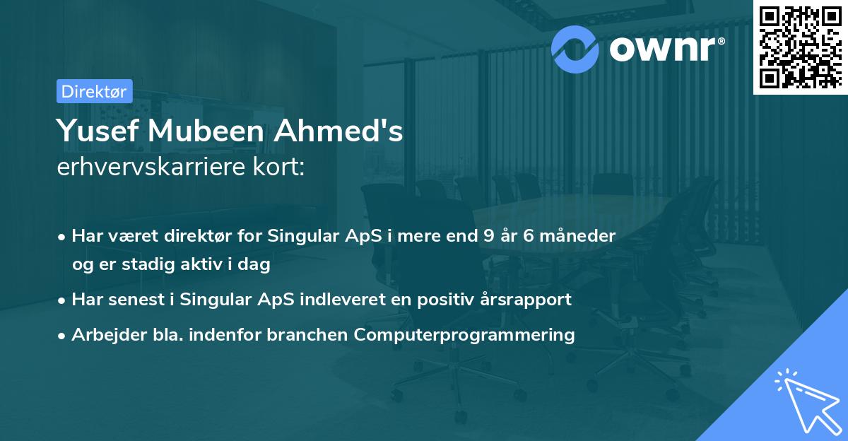 Yusef Mubeen Ahmed's erhvervskarriere kort