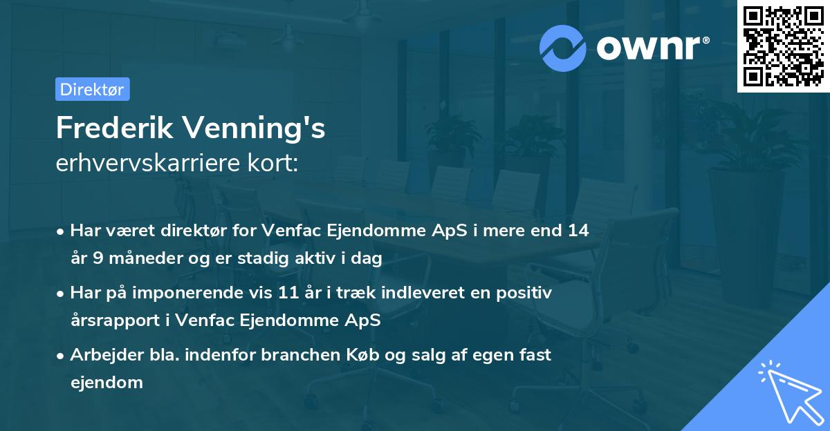 Frederik Venning's erhvervskarriere kort