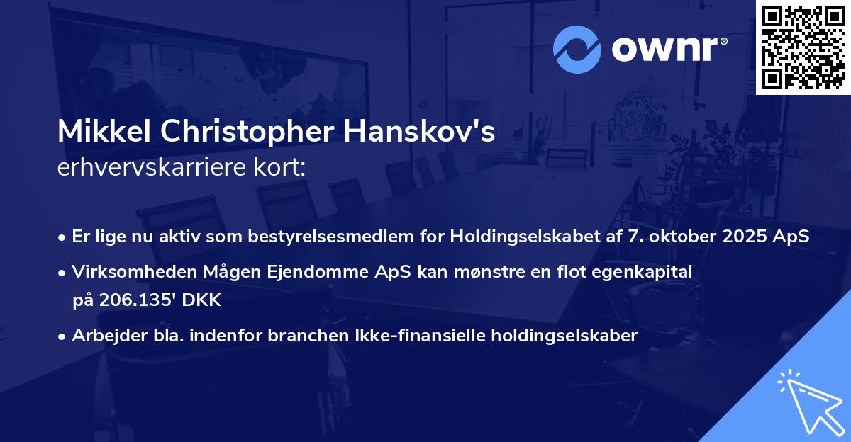 Mikkel Christopher Hanskov's erhvervskarriere kort