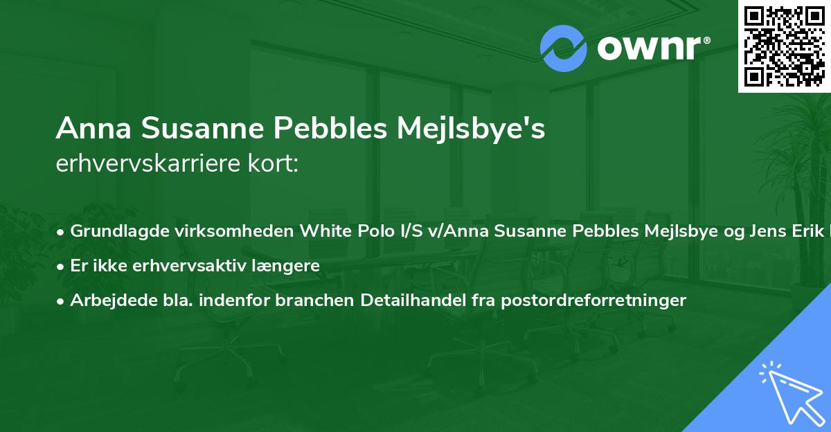 Anna Susanne Pebbles Mejlsbye's erhvervskarriere kort