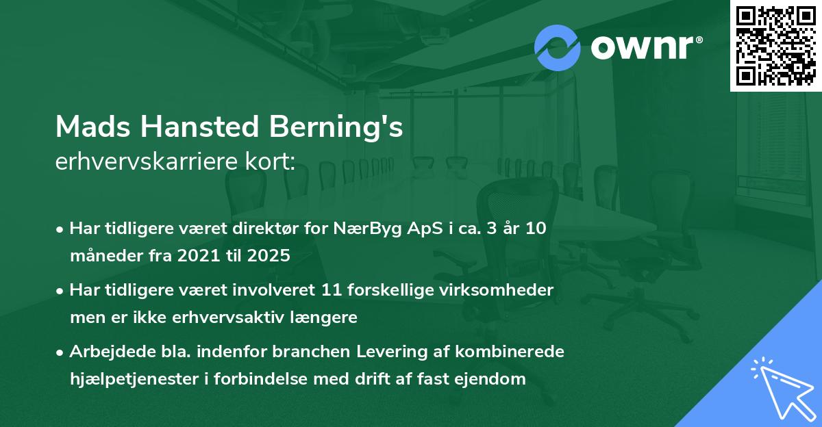 Mads Hansted Berning's erhvervskarriere kort