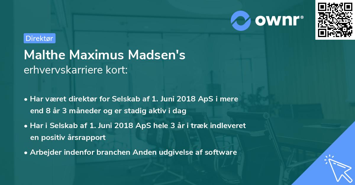 Malthe Maximus Madsen's erhvervskarriere kort