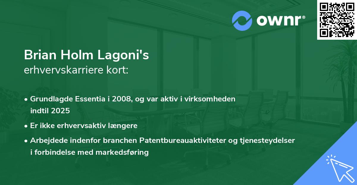 Brian Holm Lagoni's erhvervskarriere kort