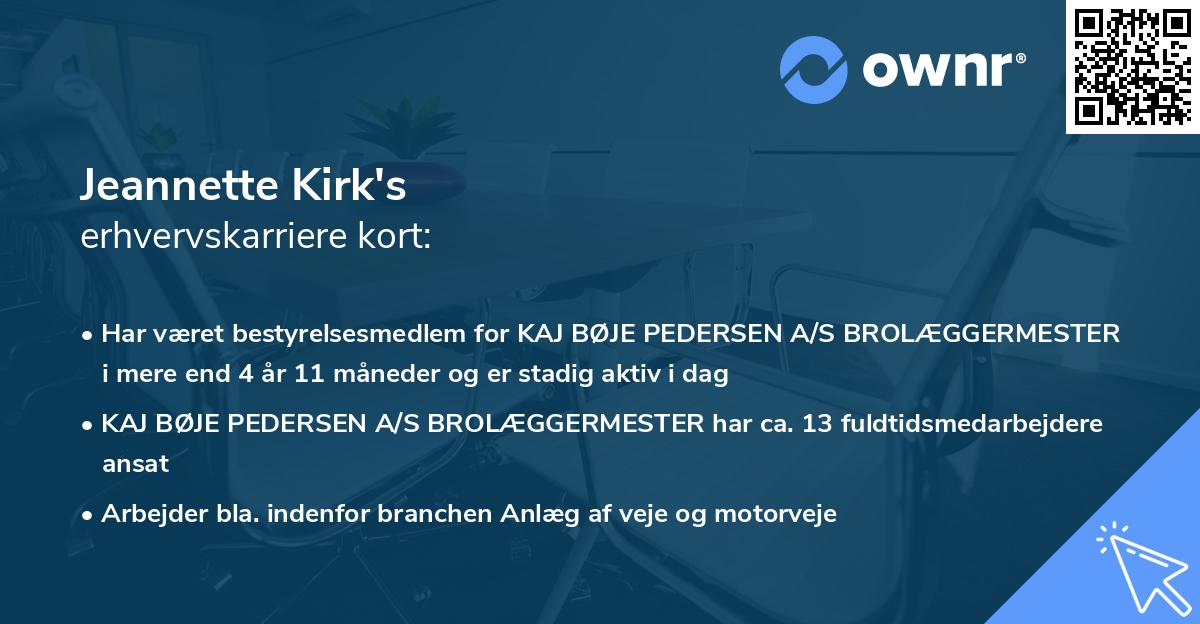 Jeannette Kirk's erhvervskarriere kort