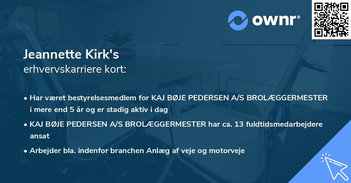 Jeannette Kirk's erhvervskarriere kort