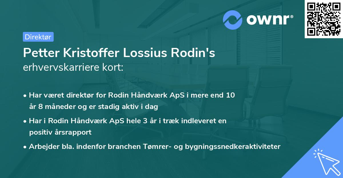 Petter Kristoffer Lossius Rodin's erhvervskarriere kort