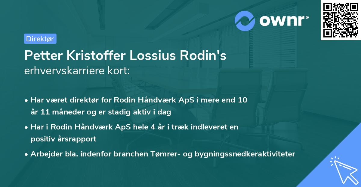 Petter Kristoffer Lossius Rodin's erhvervskarriere kort