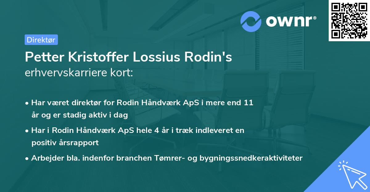 Petter Kristoffer Lossius Rodin's erhvervskarriere kort