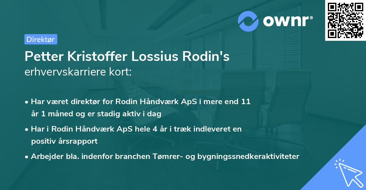 Petter Kristoffer Lossius Rodin's erhvervskarriere kort