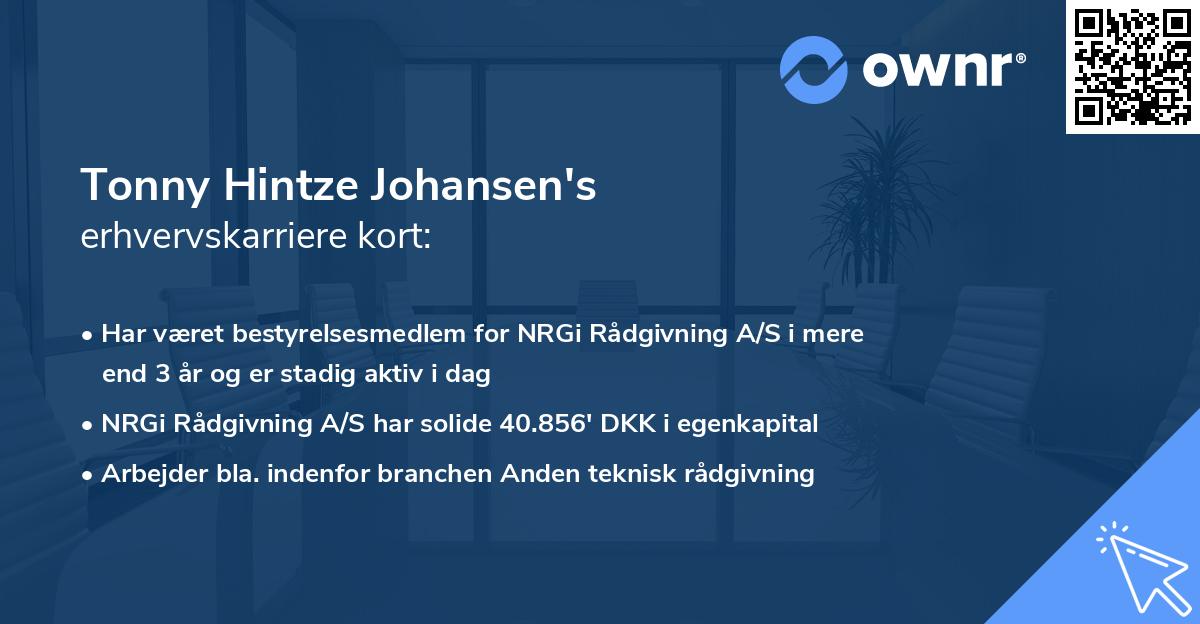 Tonny Hintze Johansen's erhvervskarriere kort