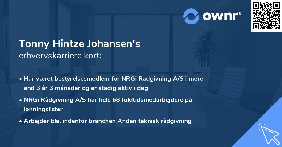 Tonny Hintze Johansen's erhvervskarriere kort