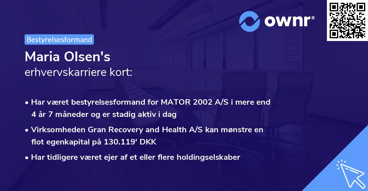 Maria Olsen's erhvervskarriere kort