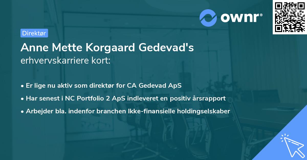 Anne Mette Korgaard Gedevad's erhvervskarriere kort
