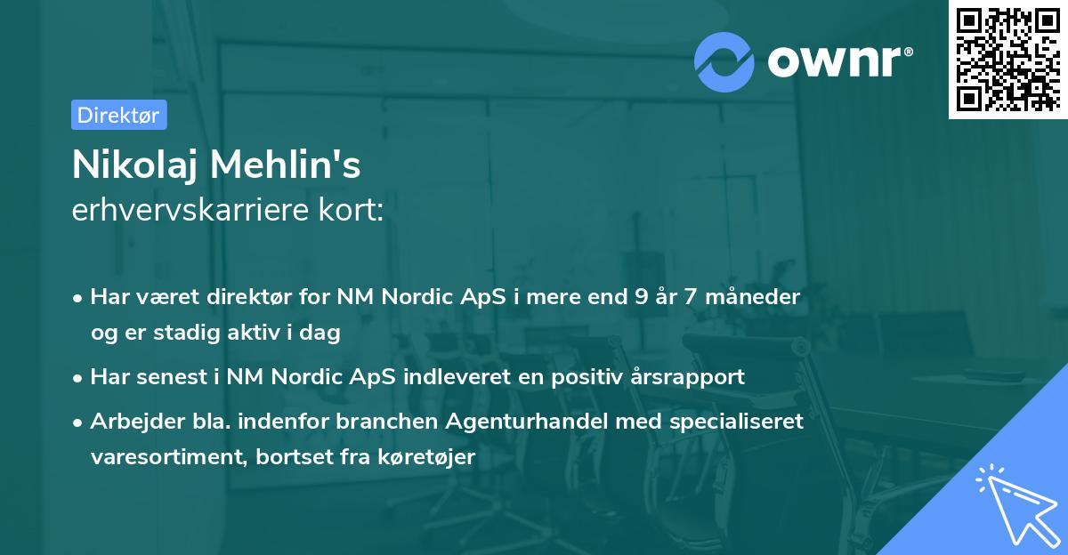 Nikolaj Mehlin's erhvervskarriere kort