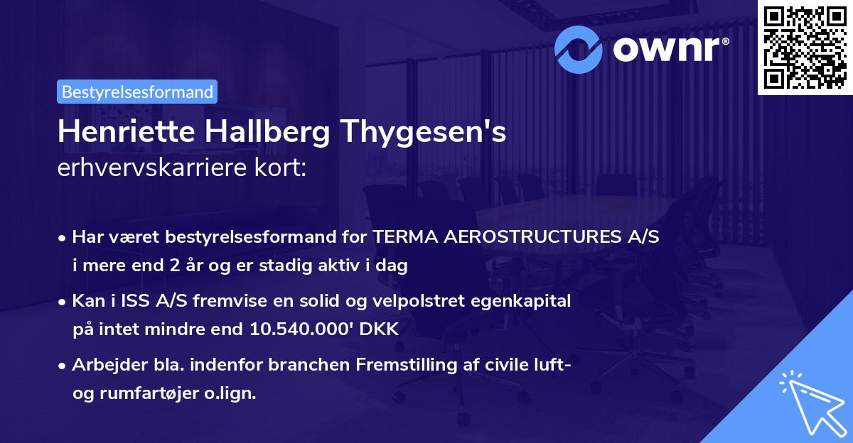 Henriette Hallberg Thygesen's erhvervskarriere kort