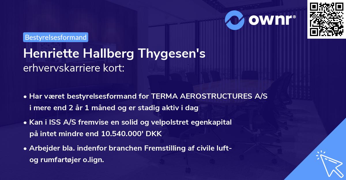 Henriette Hallberg Thygesen's erhvervskarriere kort