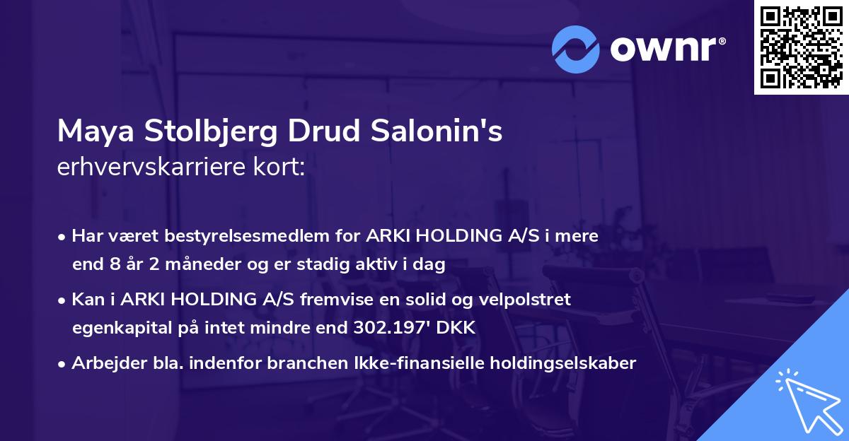 Maya Stolbjerg Drud Salonin's erhvervskarriere kort