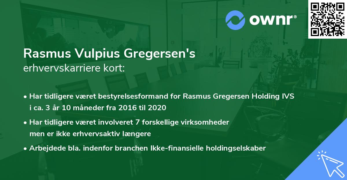 Rasmus Vulpius Gregersen's erhvervskarriere kort