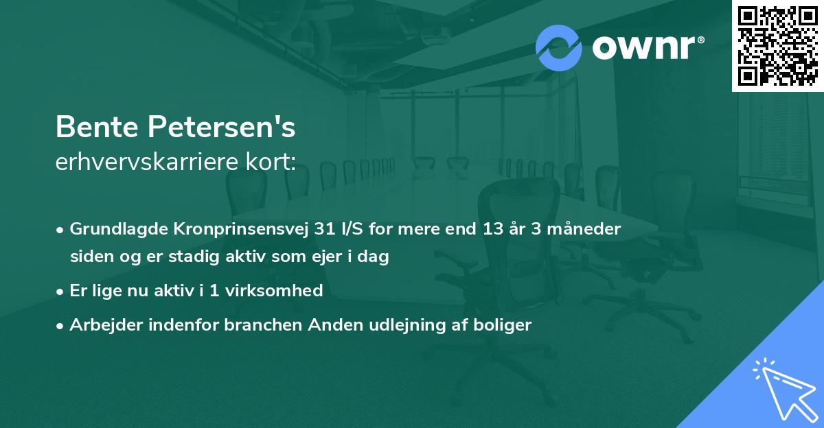 Bente Petersen's erhvervskarriere kort