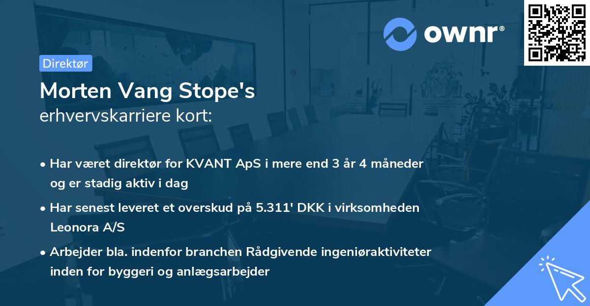 Morten Vang Stope's erhvervskarriere kort