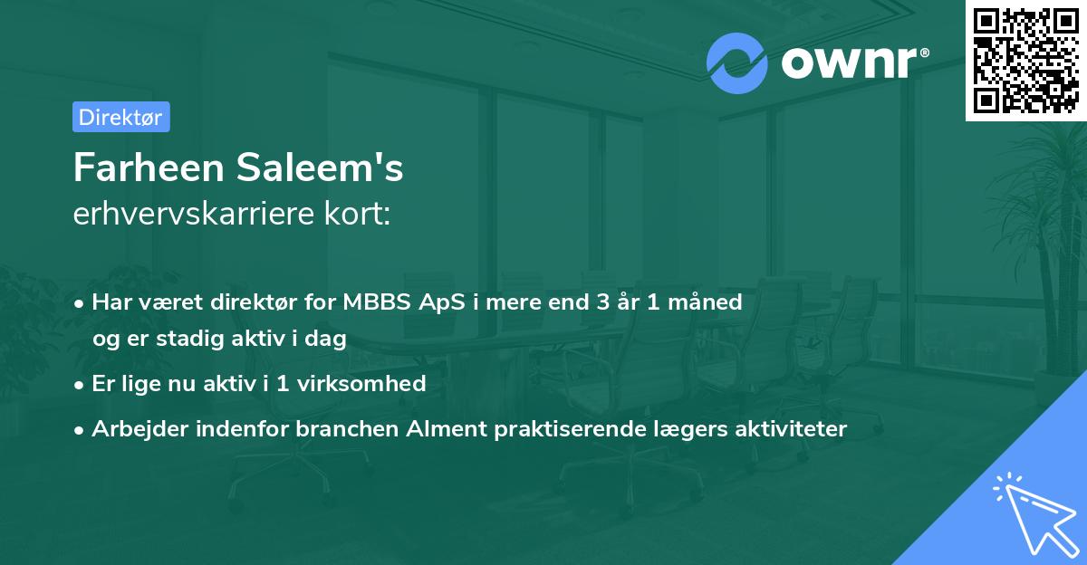 Farheen Saleem's erhvervskarriere kort