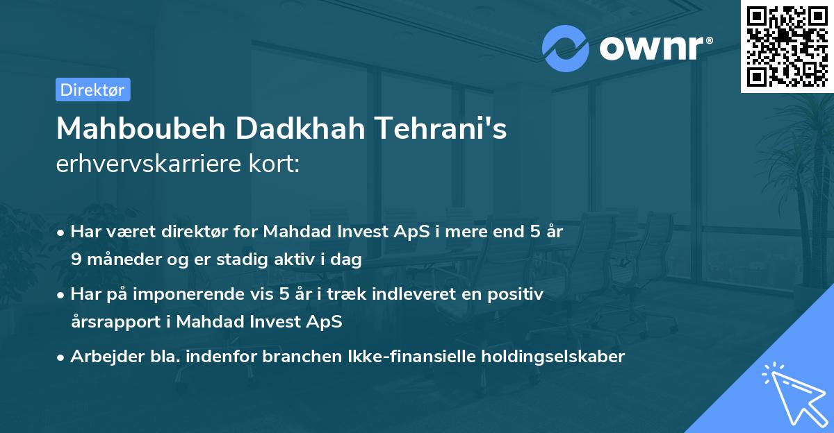 Mahboubeh Dadkhah Tehrani's erhvervskarriere kort