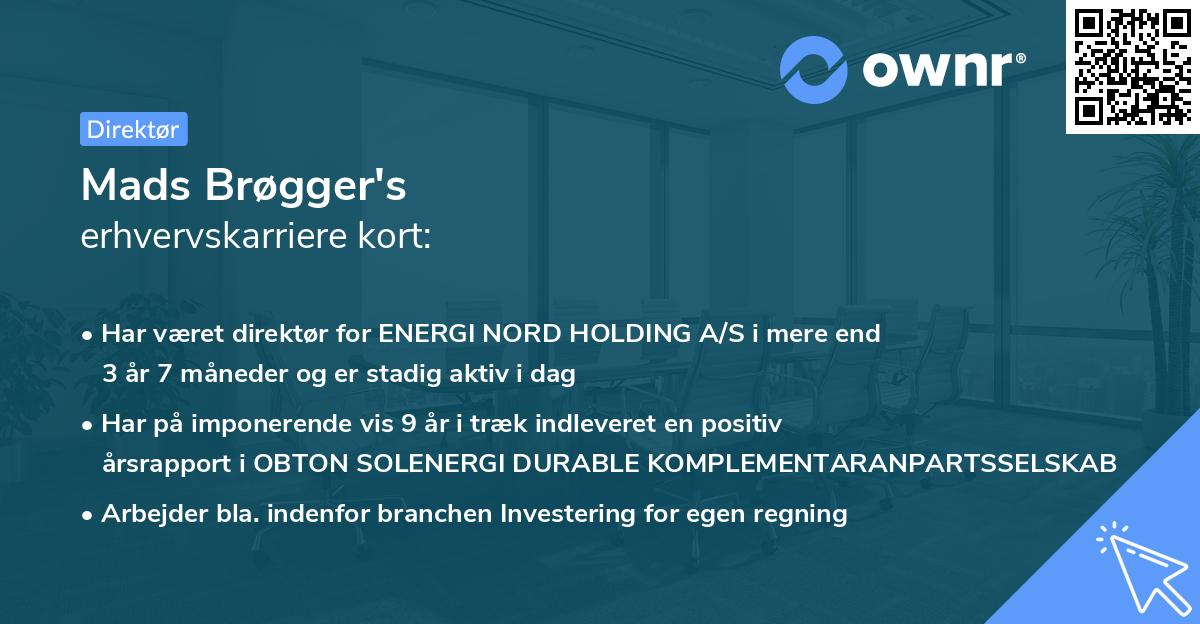 Mads Brøgger's erhvervskarriere kort