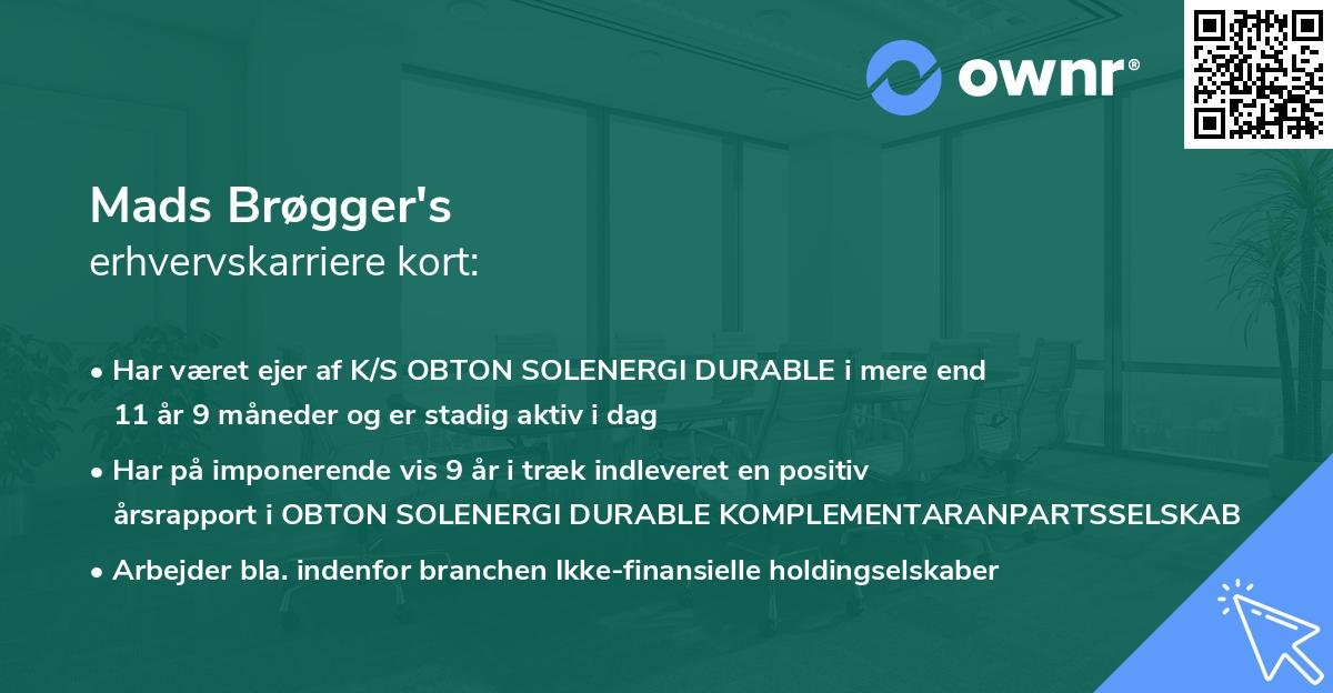 Mads Brøgger's erhvervskarriere kort