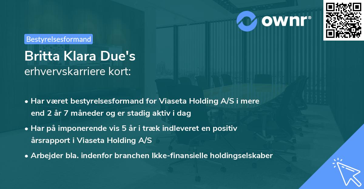 Britta Klara Due's erhvervskarriere kort