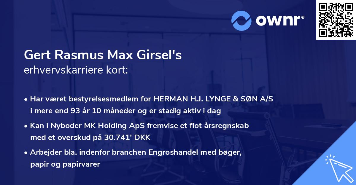 Gert Rasmus Max Girsel's erhvervskarriere kort