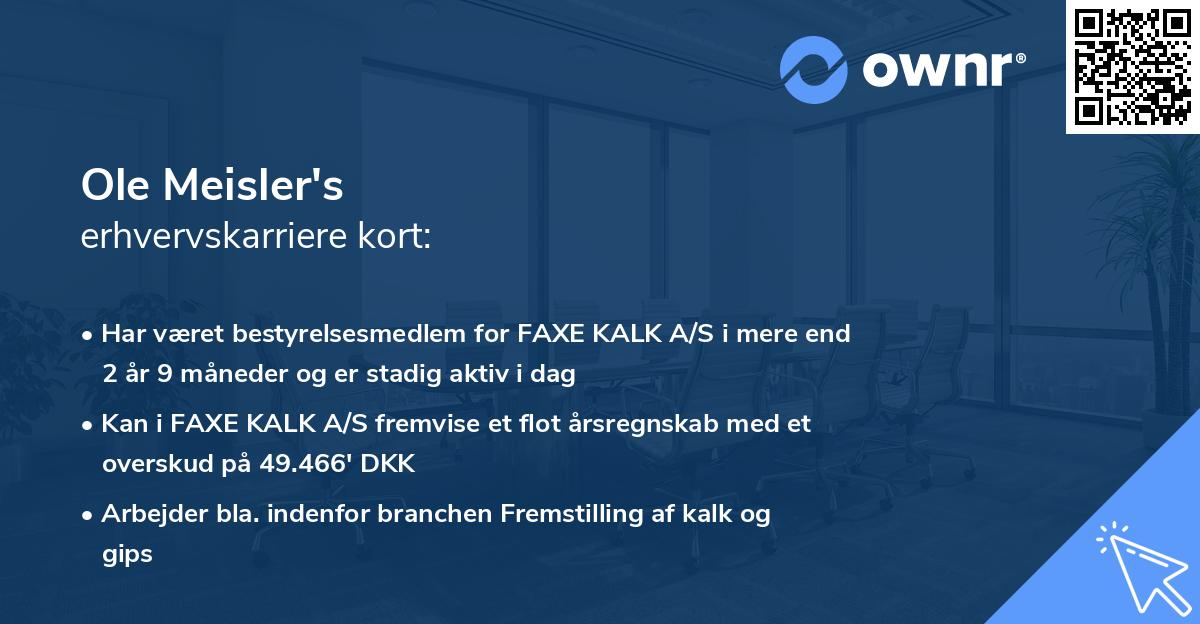 Ole Meisler's erhvervskarriere kort