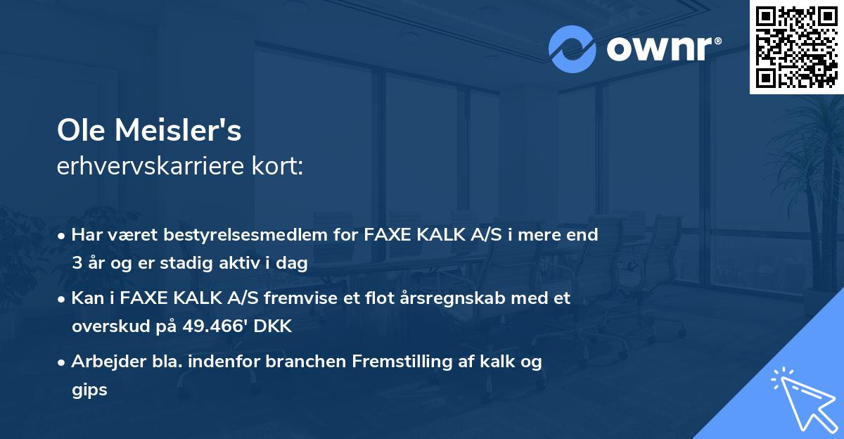 Ole Meisler's erhvervskarriere kort