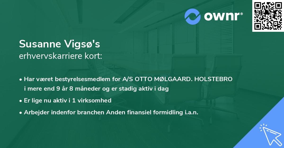 Susanne Vigsø's erhvervskarriere kort