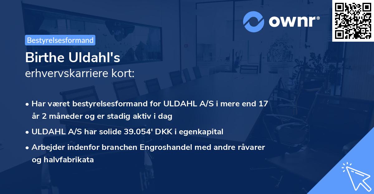 Birthe Uldahl's erhvervskarriere kort