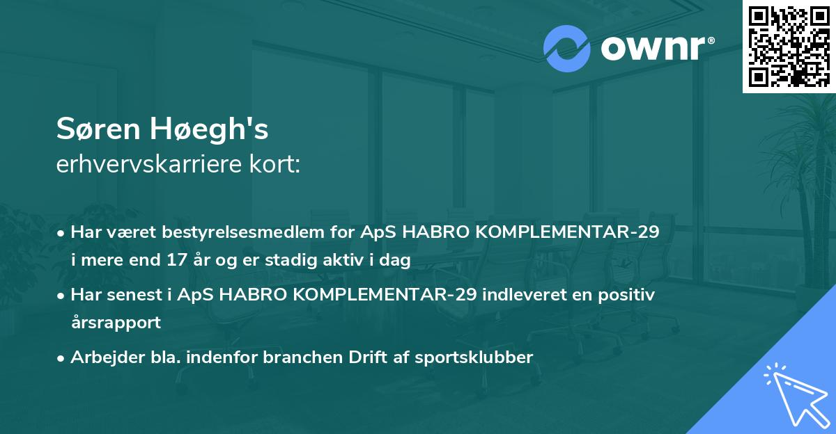 Søren Høegh's erhvervskarriere kort
