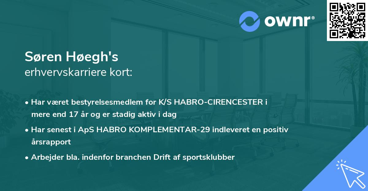 Søren Høegh's erhvervskarriere kort