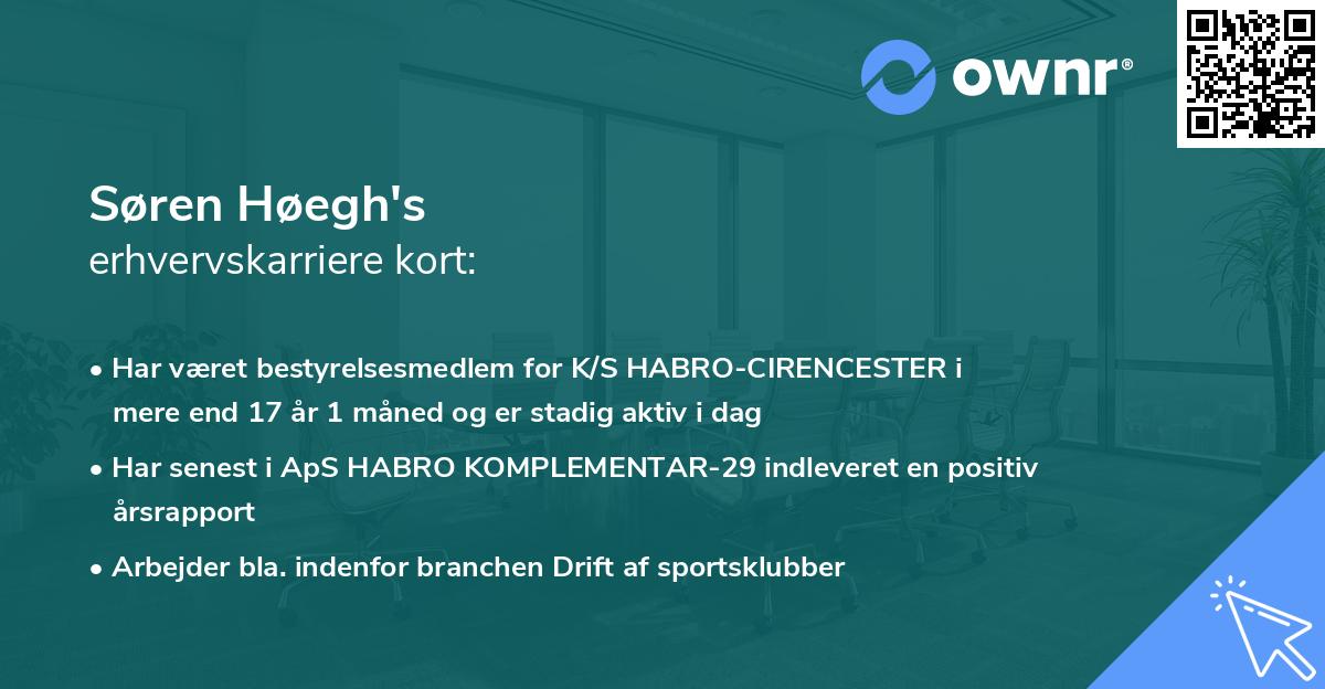 Søren Høegh's erhvervskarriere kort